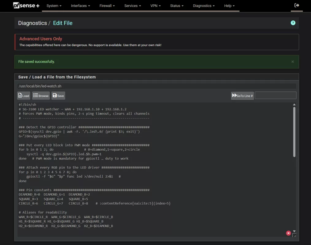 Edit File – script pasted